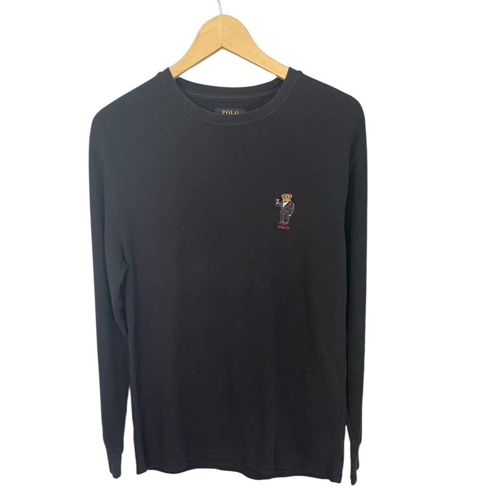 Ralph Lauren Men’s Size Large bear Black Long Sleeve Tee preppy beer